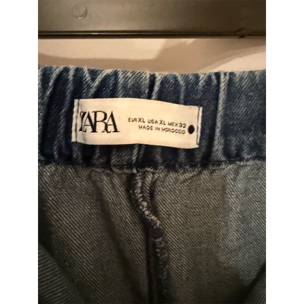 ZARA Jeans Womens Size XL Blue Medium Wash Barrel Leg Cropped Mid Rise - Picture 4 of 9